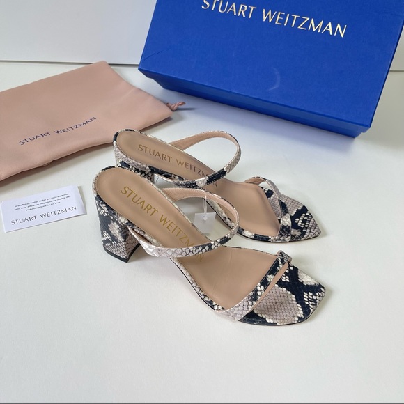 Stuart Weitzman Aleena Roccia Snake Pattern Block Heel Sandal New In Box - Picture 13 of 16